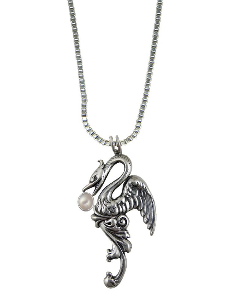 Sterling Silver Medieval Phoenix Sun Bird Pendant With Cultured Freshwater Pearl